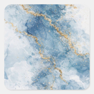 Sticker Carré Élégant Flux Abstrait Paillettes Bleu Or