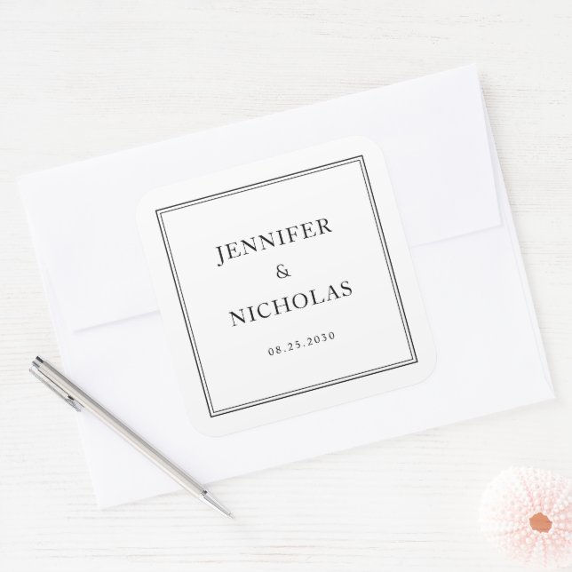 Sticker Carré Elegant Formal  Black And White Wedding (Enveloppe)