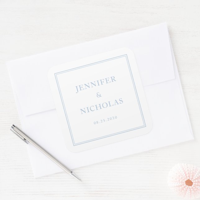 Sticker Carré Elegant Formal Powder Blue Wedding (Enveloppe)