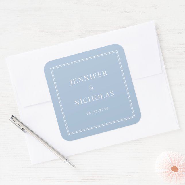 Sticker Carré Elegant Formal Powder Blue Wedding (Enveloppe)