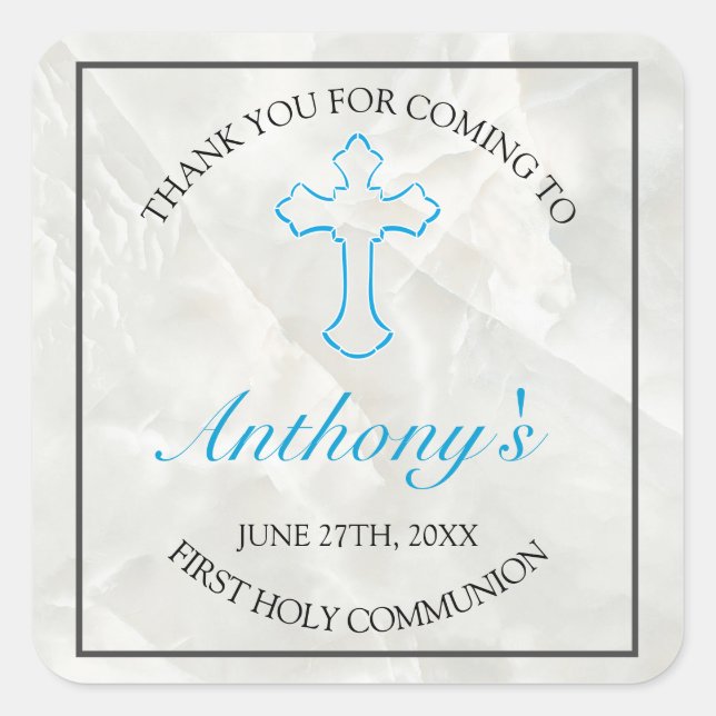 Sticker Carré Elégant Garçons de marbre Première Communion Saint (Devant)