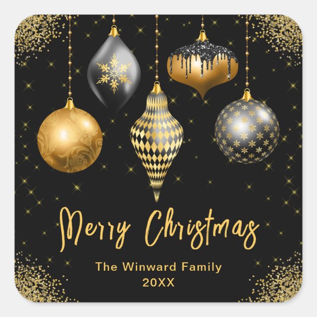 Sticker Carré Elegant Gold and Black Ornament Christmas (Devant)