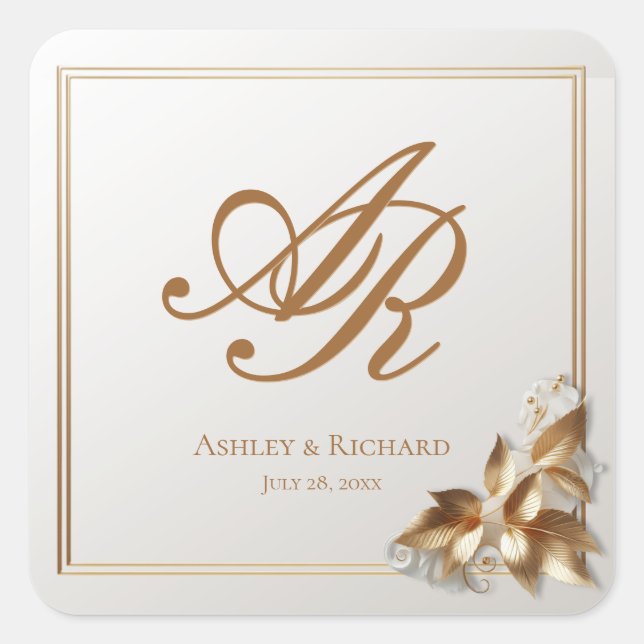 Sticker Carré Elegant Gold Botanical Wedding  (Devant)