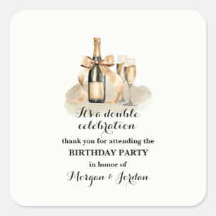 Sticker Carré Elégant Gold Double Célébration Anniversaire conjo