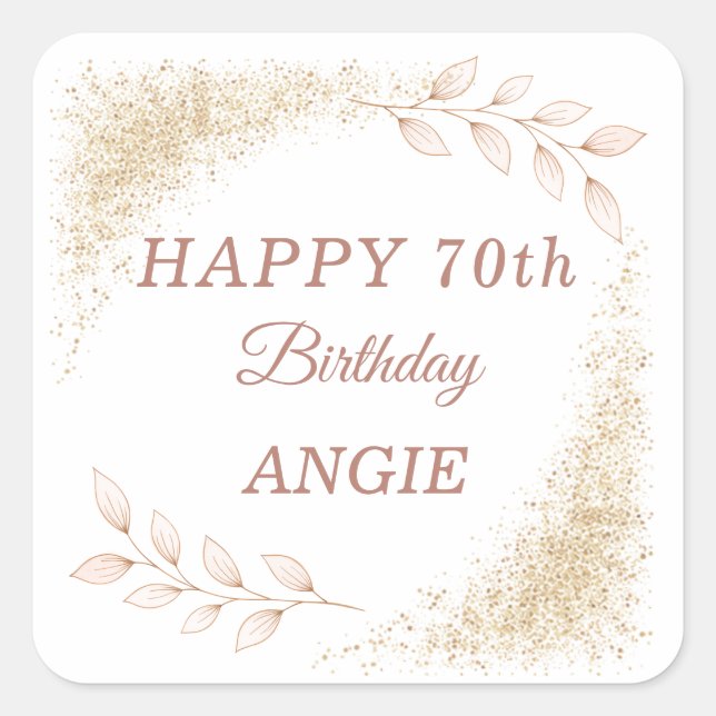 Sticker Carré Elegant Gold Glitter 70th Birthday (Devant)