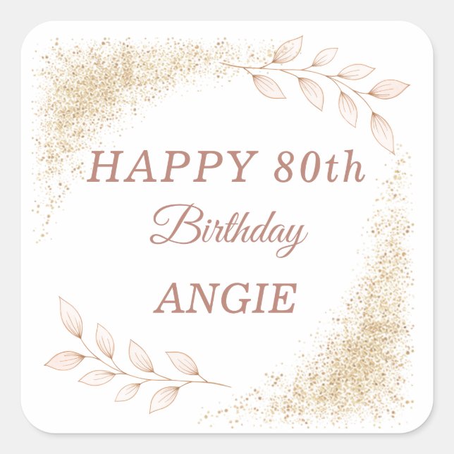 Sticker Carré Elegant Gold Glitter 80th Birthday (Devant)
