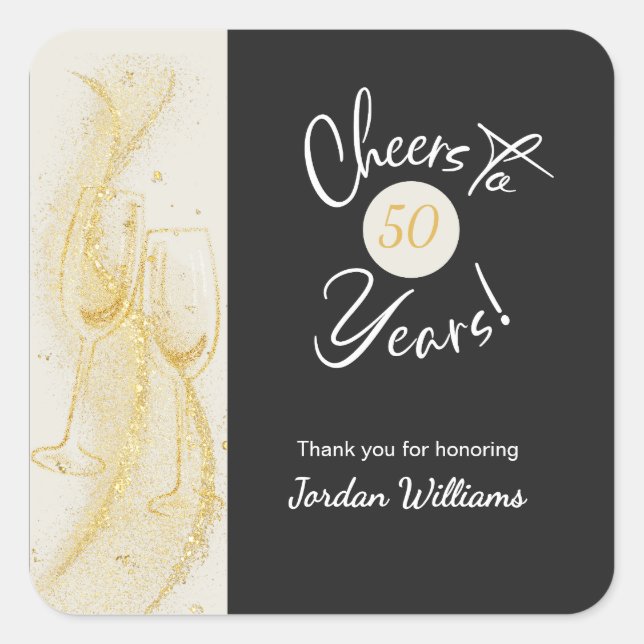 Sticker Carré Elegant Gold Grey Cheers to 50 Years Birthday (Devant)