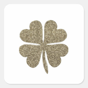Sticker Carré Elégant Gold Look Four Leaf Clover