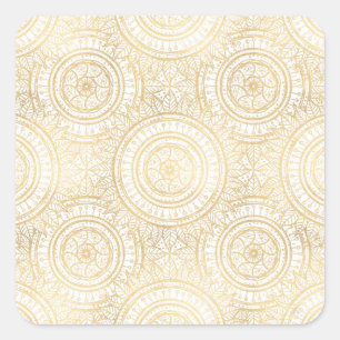 Sticker Carré Elegant Gold Mandala Sunflower White Pattern