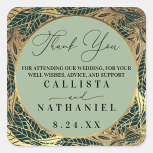 Sticker Carré Elégant Gold Sage Vert verdure Feuille Mariage