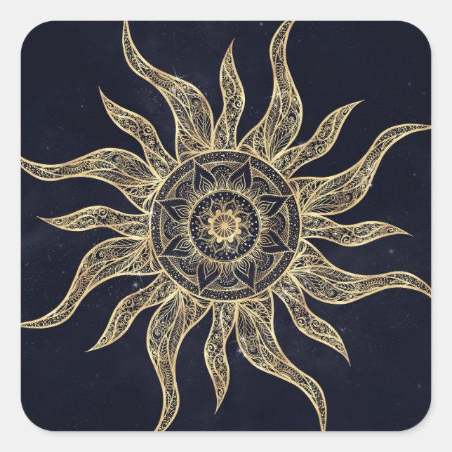 Sticker Carré Elégant Gold Sun Mandala Blue Nebula Design (Devant)