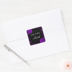 Sticker Carré Elégant Goth Purple Rose Mariage Seal