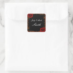 Sticker Carré Elégant Goth Red Roses Mariage Seal