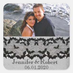 Sticker Carré Élégant gothique dentelle de chauve-souris mariage