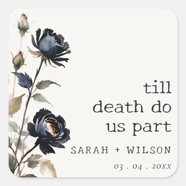 Sticker Carré Elégant gothique noir Rose noir Mariage (Devant)
