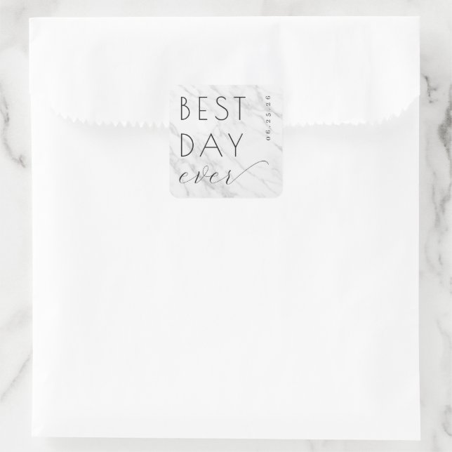 Sticker Carré Elegant Gray Marble Calligraphy (Sac)