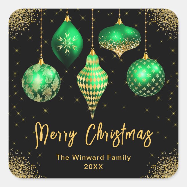 Sticker Carré Elegant Green and Gold Ornament Christmas (Devant)