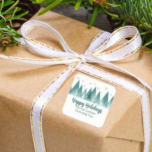 Sticker Carré Elégant Green Forest Custom Company Joyeux vacance