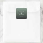 Sticker Carré Elegant Green Gratitude Card<br><div class="desc">This elegant wedding sticker features a minimalist design with a soothing gradient background transitioning from light to dark green. The layout is clean and centered, showcasing the names in a stylish serif font, accompanied by a simple "thank you" message below. Its modern aesthetic conveys gratitude and sophistication, making it perfect...</div>