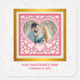 Sticker Carré Élégant Heureuse Sainte-Valentin de coeur rose élé