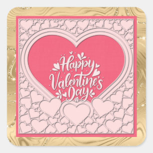 Sticker Carré Élégant Heureuse Sainte-Valentin de coeur rose élé