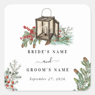 Sticker Carré Élégant hiver Pins rustique Mariage de lanterne