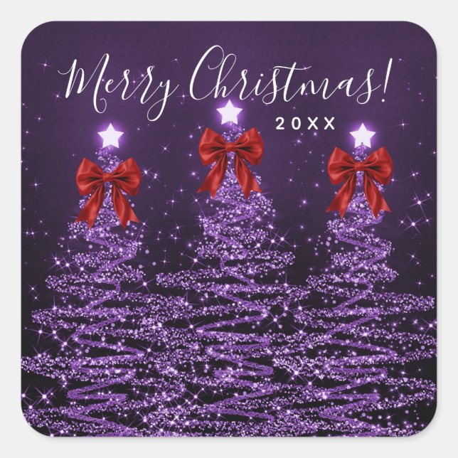 Sticker Carré Elegant Holiday Purple Christmas Trees Bows Red  (Devant)