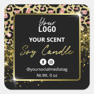 Sticker Carré Elégant Leopard Parties scintillant or Soy  Étique