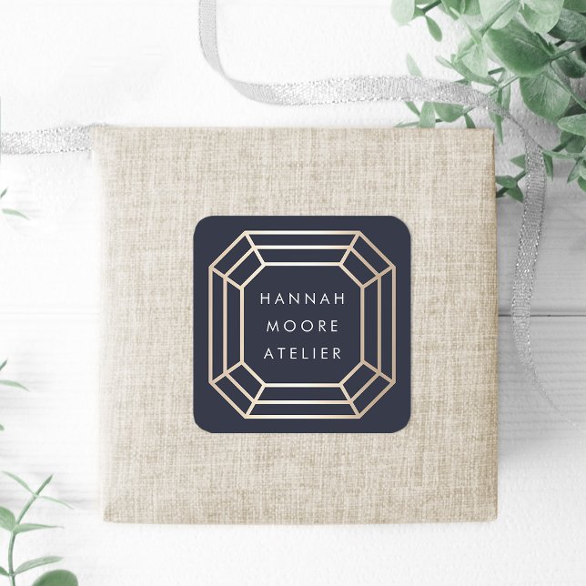 Sticker Carré Élégant logo Faux Gold Gemstone (Créateur téléchargé)
