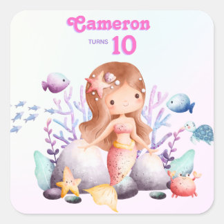 Sticker Carré Élégant lunatique sous la sirène de mer