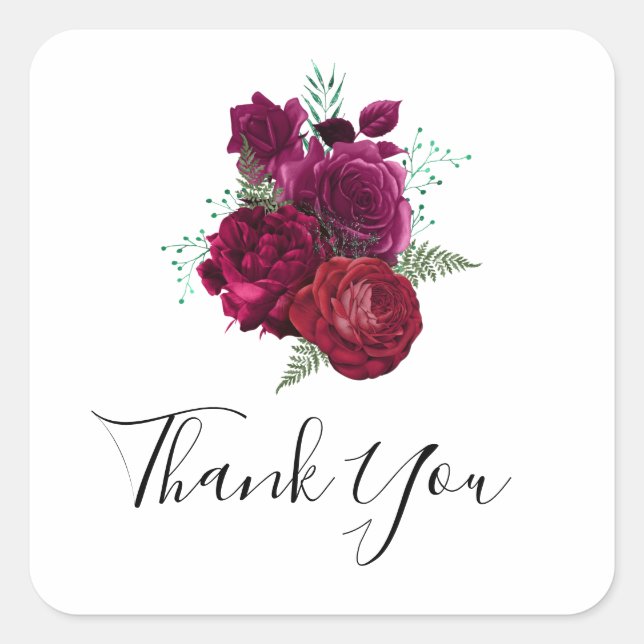 Sticker Carré Elegant Magenta Rose Floral Bouquet (Devant)