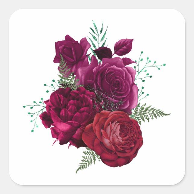 Sticker Carré Elegant Magenta Rose Floral Bouquet (Devant)
