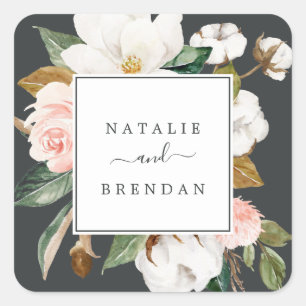 Sticker Carré Élégant Magnolia   Phoques d'enveloppes de Mariage