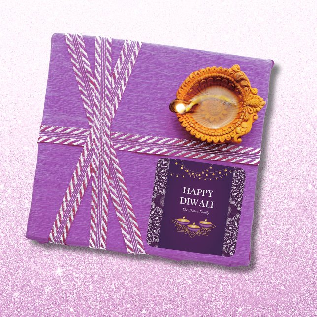 Sticker Carré Elégant mandala diyas hindu personnalisé violet di (Créateur téléchargé)