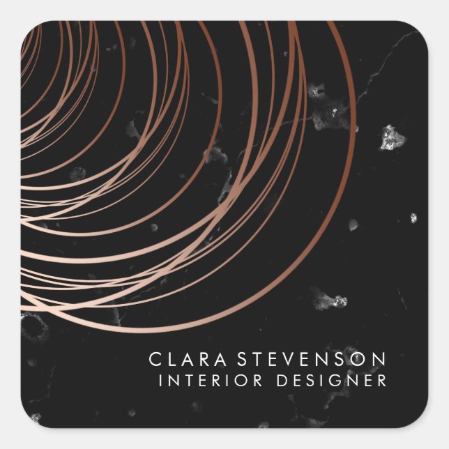 Sticker Carré Élégant marbre géométrique en or faux rose minimal (Devant)