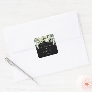 Sticker Carré Elégant Mariage Black Snowberry+Eucalyptus
