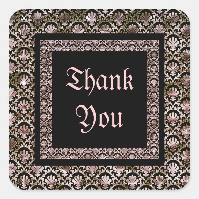 Sticker Carré Élégant mariage damassé rose noir (Devant)