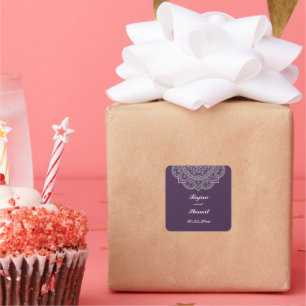 Sticker Carré Élégant Mariage d'aubergine blanche indienne Paisl