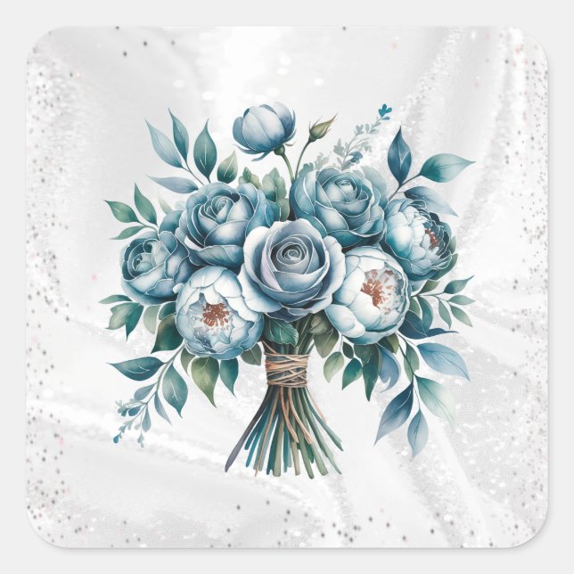 Sticker Carré Elégant Mariage de bouquet bleu bleu argent Dusty (Devant)