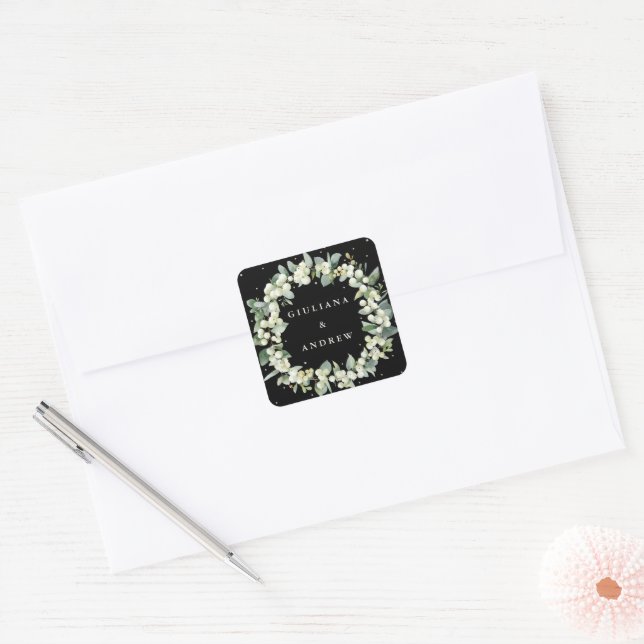 Sticker Carré Elégant Mariage de courge Black Snowberry+Eucalypt (Enveloppe)