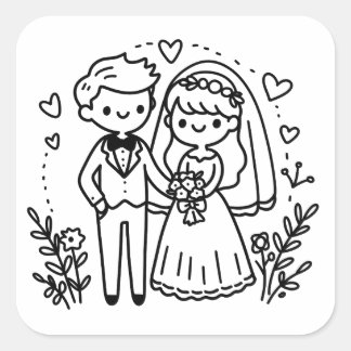 Sticker Carré Élégant Mariage de mariée et de  de chambre