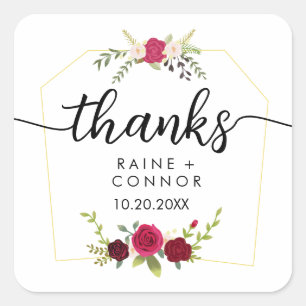 Sticker Carré Élégant Mariage de Merci floral