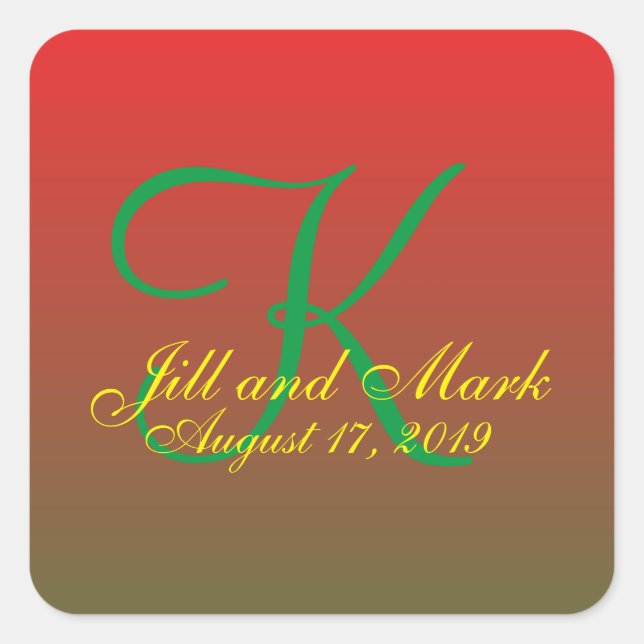 Sticker Carré Élégant Mariage de monogramme de budget personnali (Devant)