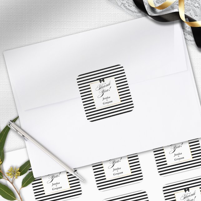 Sticker Carré Élégant Mariage de trame en or noir blanc (Créateur téléchargé)