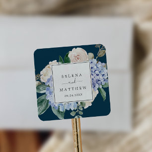 Sticker Carré Elégant Mariage d'enveloppe de la marine Hydrangea