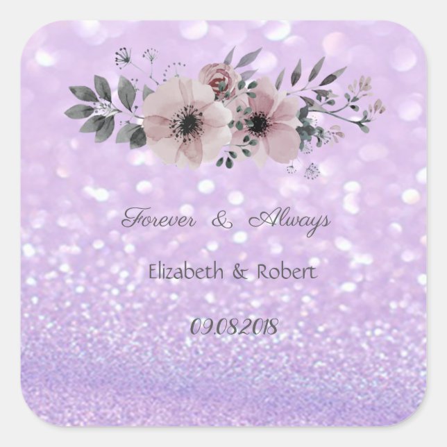 Sticker Carré Élégant Mariage floral Bokeh Glittery (Devant)