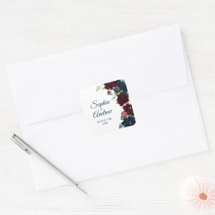 Sticker Carré Élégant Mariage floral de Bourgogne et Marine