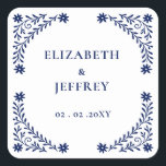 Sticker Carré Elégant Mariage floral de la marine Boho<br><div class="desc">Stickers de mariage floral en terre cuite de la marine Boho élégant</div>