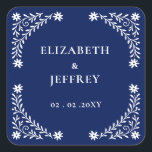 Sticker Carré Elégant Mariage floral de la marine Boho<br><div class="desc">Stickers de mariage floral en terre cuite de la marine Boho élégant</div>