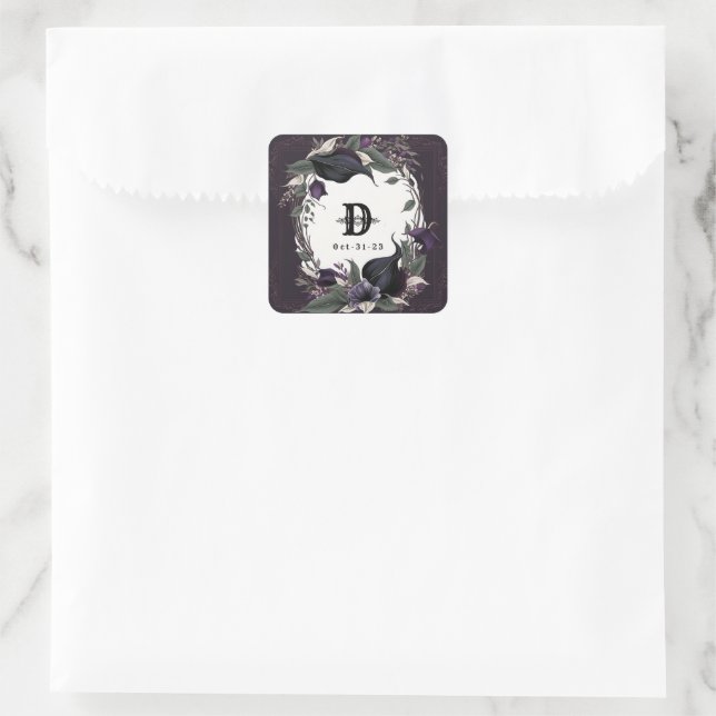 Sticker Carré Élégant Mariage gothique monogramme (Sac)
